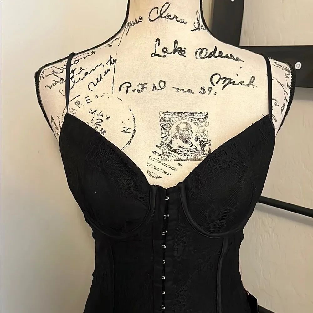 Bebe Bustier Lace Midi Elegant Black Dress Brand New Party Event Gala - Picture 2 of 16